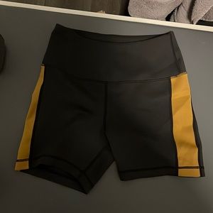 Tan and Lines brown and black biker shorts